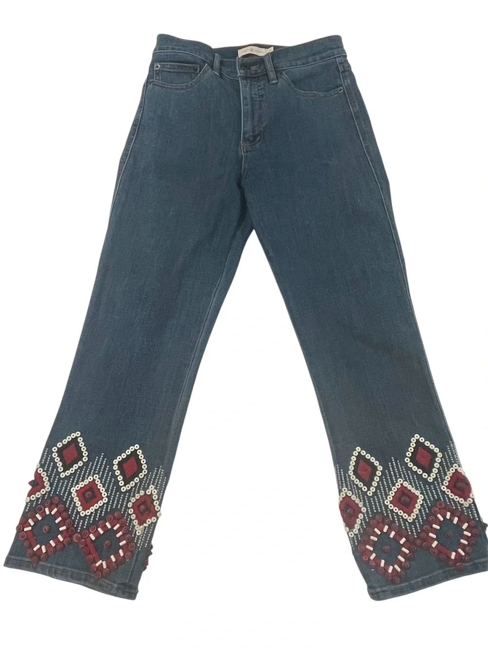 TORY BURCH blue mia red beaded embroidered jeans | SIZE 26